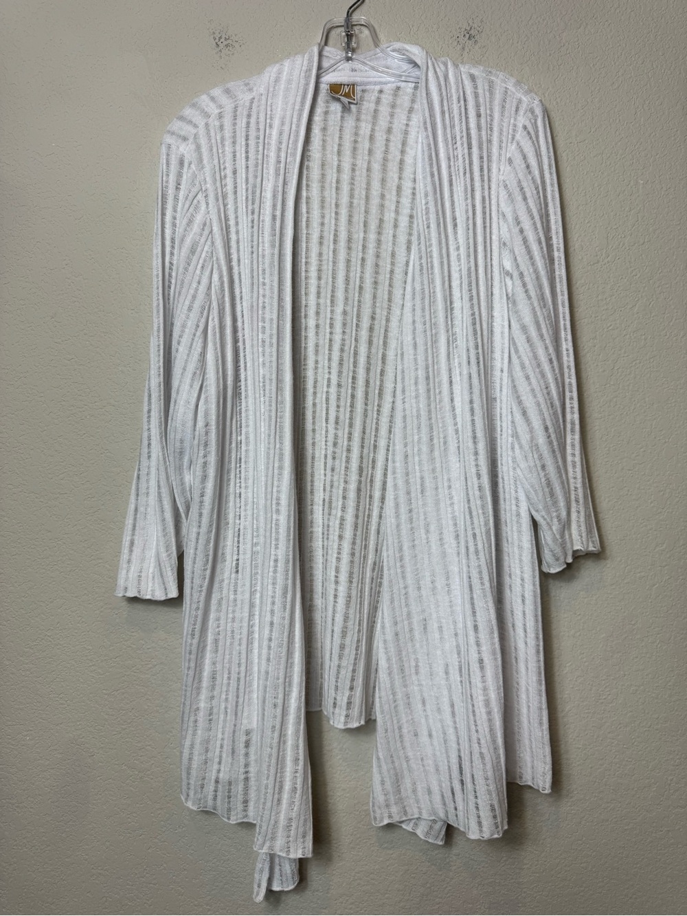 JM Collection White Ribbed Open-Front Swimsuit Cover-up Cardigan Sheer Plus 2X